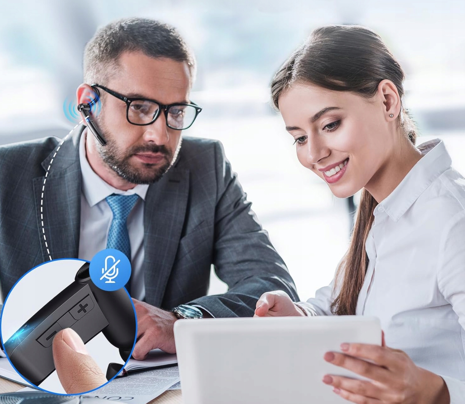 SŁUCHAWKA BLUETOOTH 5.1 DO UCHA ZESTAW SŁUCHAWKOWY POWERBANK DWA TELEFONY Czas czuwania 4320 h