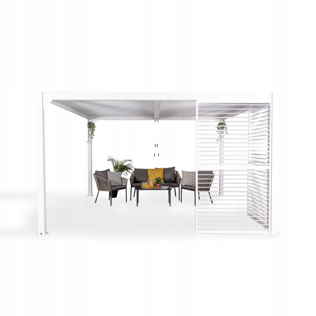 Pergola tarasowa altana ogrodowa 4x4m biała aluminiowa zadaszenie tarasu K6