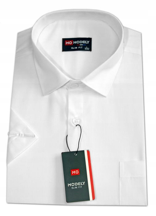 bb . Koszula męska KRÓTKI BIAŁA gładka SLIM 38/39 Rękaw krótki rękaw