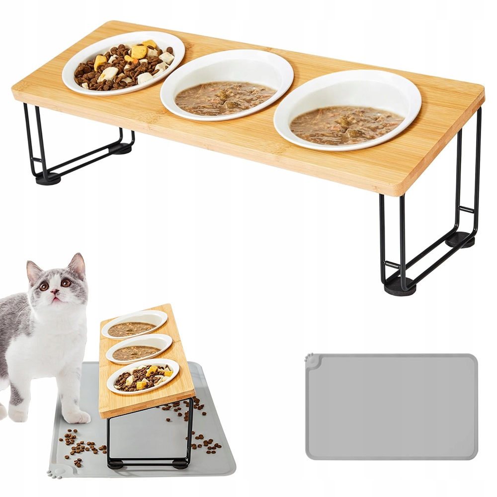 Levně Tři Misky Set Pro Kočky Miska Pro Malého Psa Vyvýšená Miska Pro Kočky