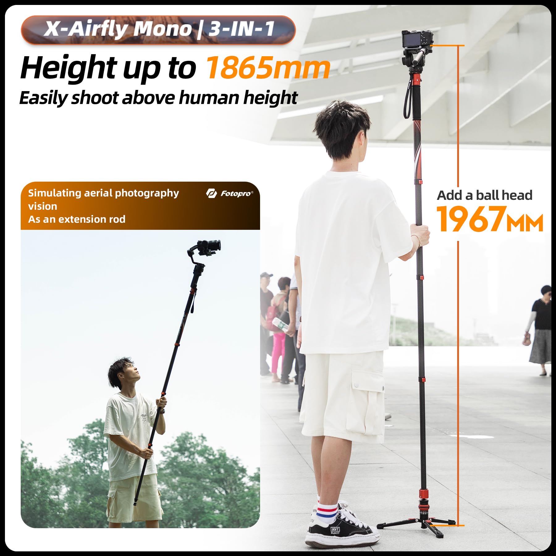 FOTOPRO Statyw Jednonogi Z Włókna Węglowego 185 cm 3w1 Podróżny — miniatura 6