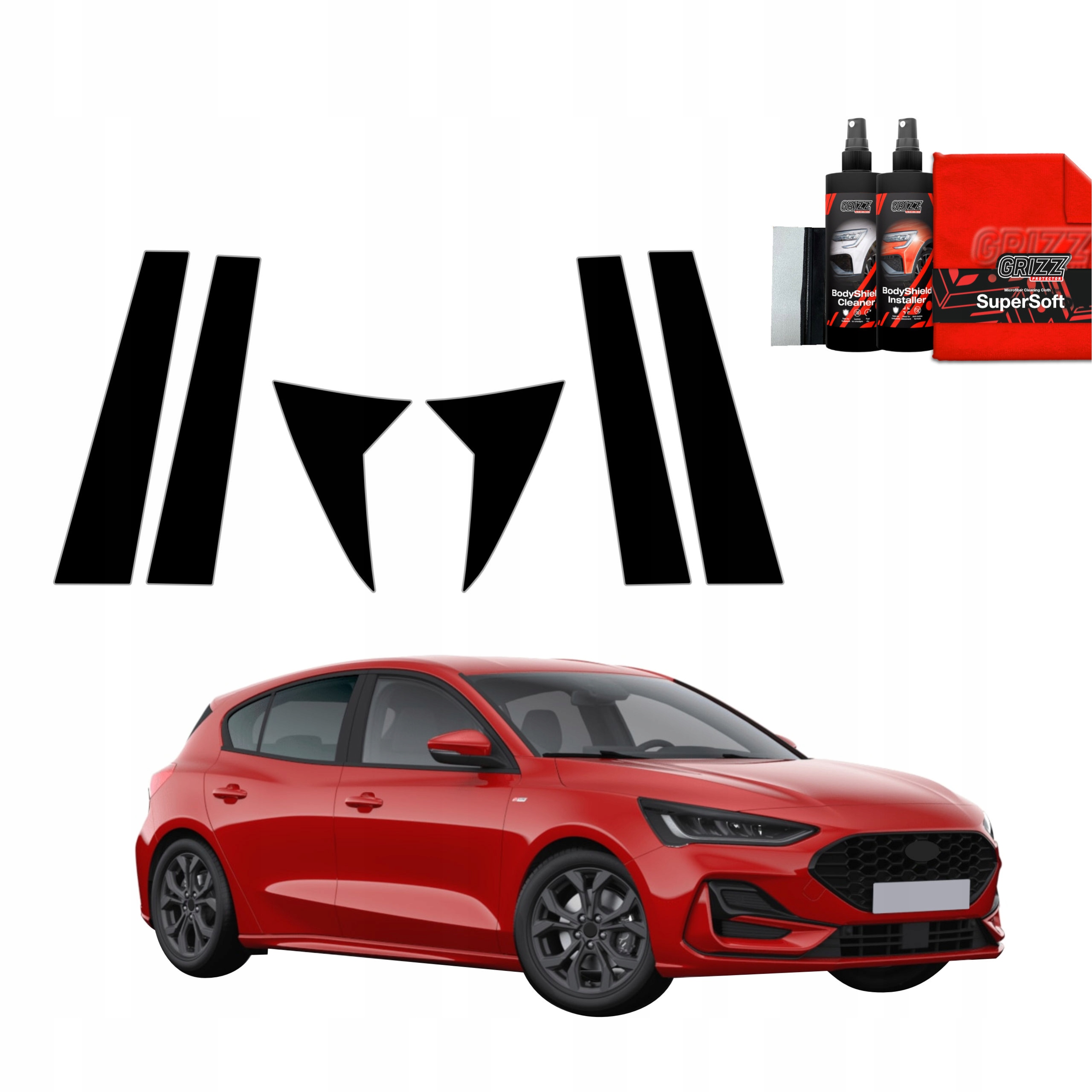6v1 Černá fólie na sloupky pro Focus ST-Line X Hatchback Facelift 2021-2025