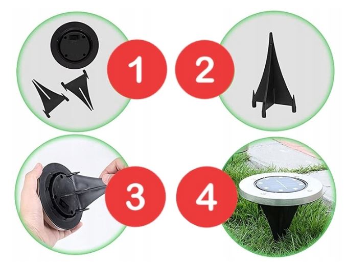 LAMPA SOLARNA OGRODOWA LAMPKI LED GRUNTOWE DYSK CZYJNIK ZMIERZCHU 12 DYSKÓW Wysokość całkowita 12.6 cm