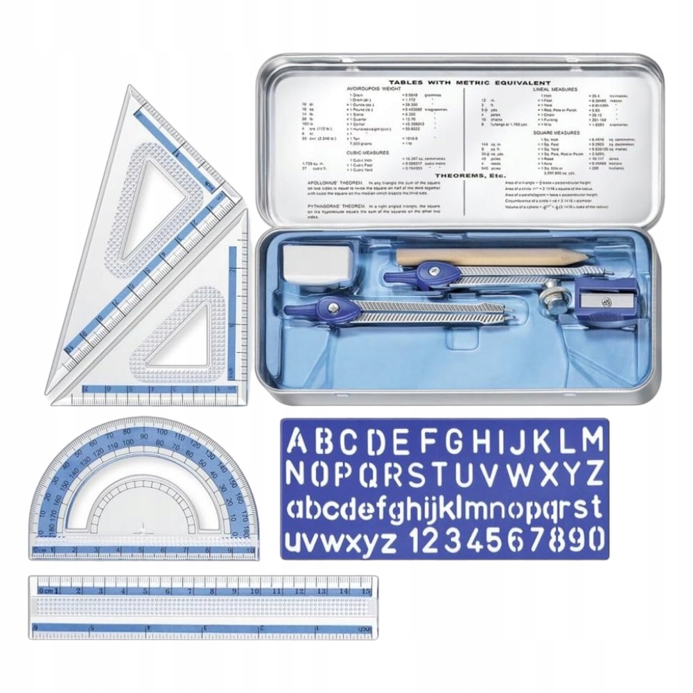 Zestaw geometryczny w etui 10 elementów cyrkiel linijka ekierka Staedtler