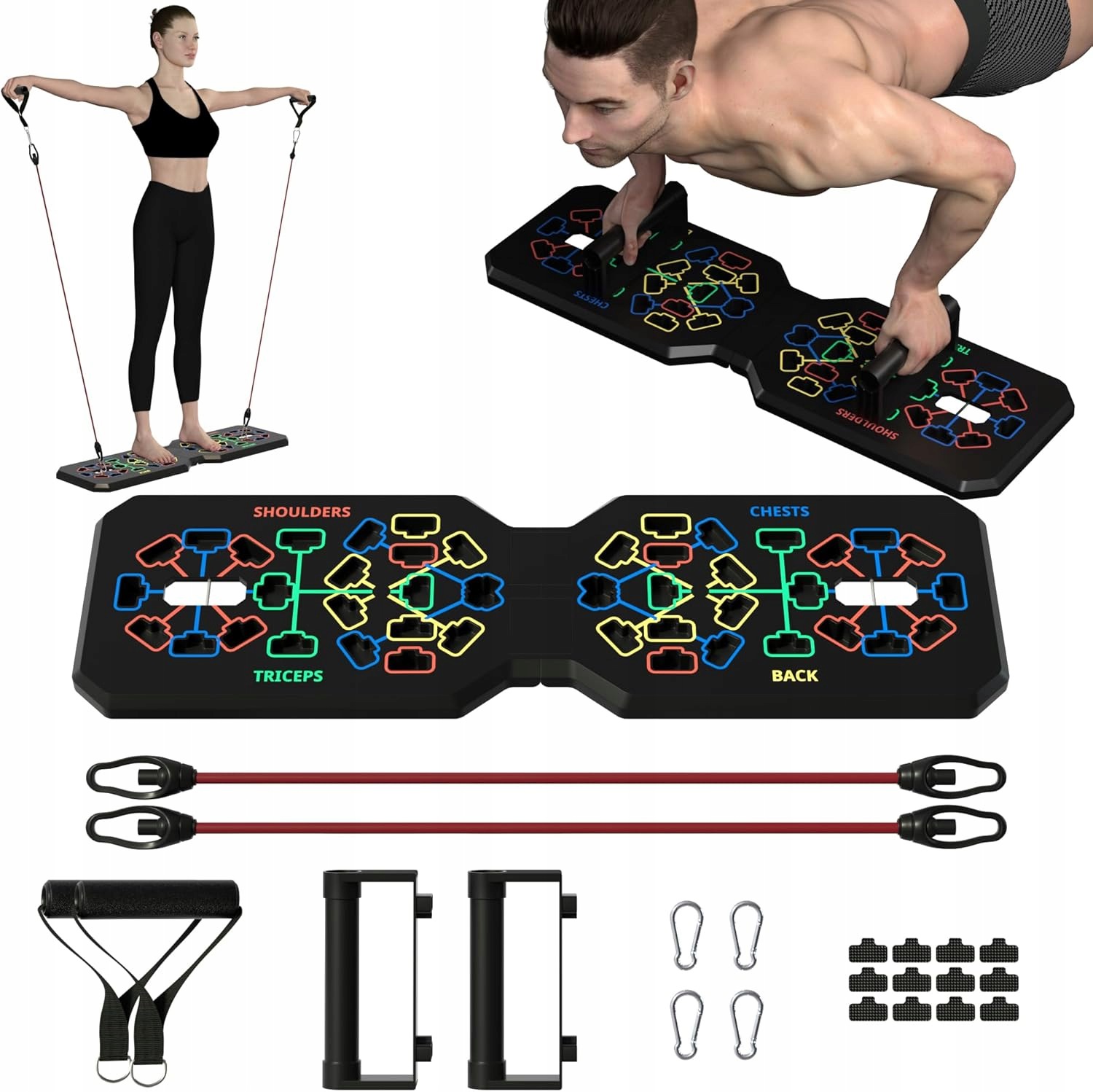 Deska Do Pompek Składana Uchwyty 12w1 Gumy Oporowe Trening Pompki Fitness