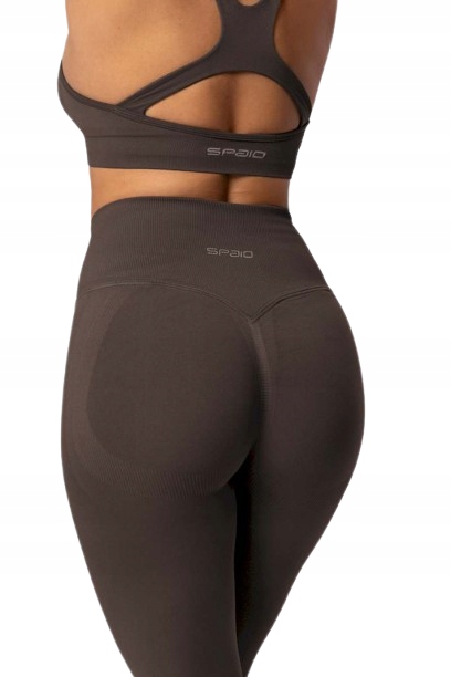 Spaio Damskie legginsy sportowe Fitness Push-up Pro czekoladowe L