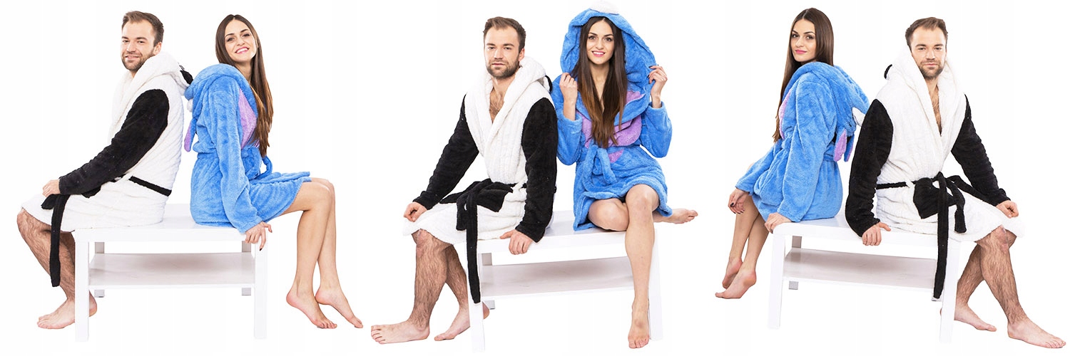 CIEPŁY GRUBY SZLAFROK DAMSKI MĘSKI PANDA KAPTUREM DŁUGI BIAŁY CZARNY S Materiał dominujący mikrofibra (mikrofaza)