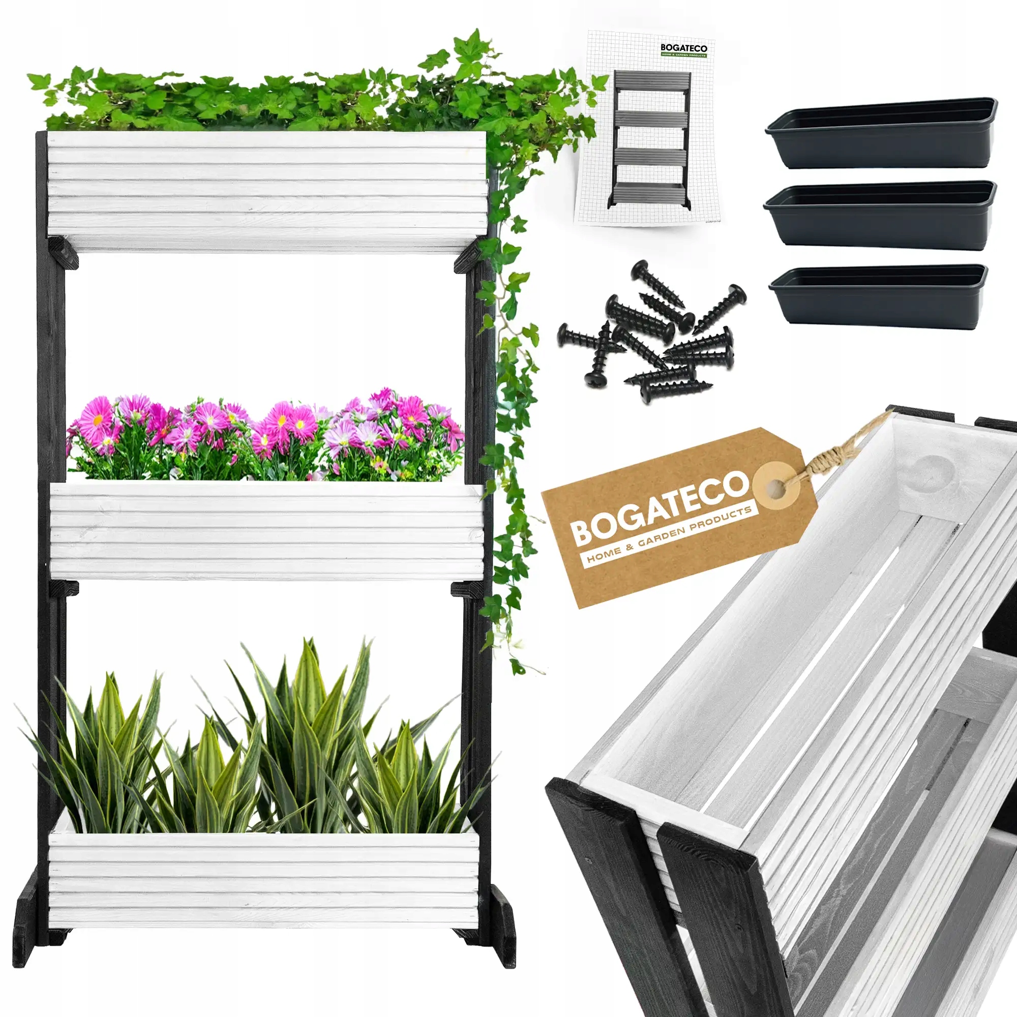 3 Květináče Na Stojanu Na Bylinky, Květiny Na Balkon, Květináč, Snadná Montáž, Bílá Barva