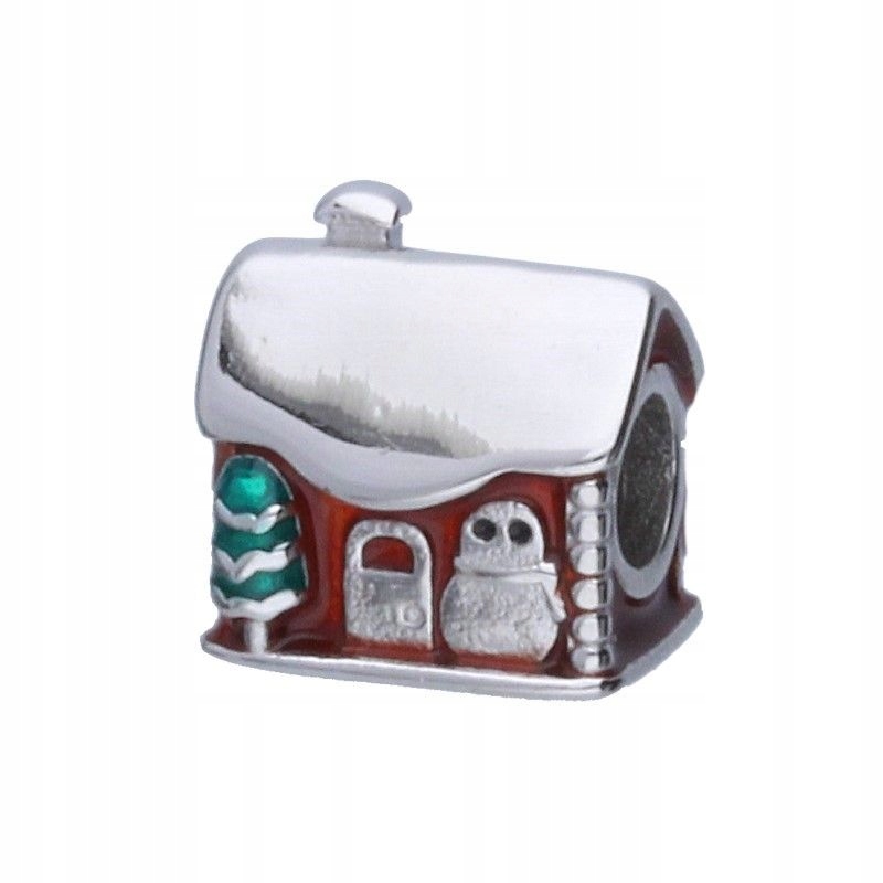 Vánoční přívěsek na náramky Bead 925 stříbro smaltovaný domeček 13x13 mm