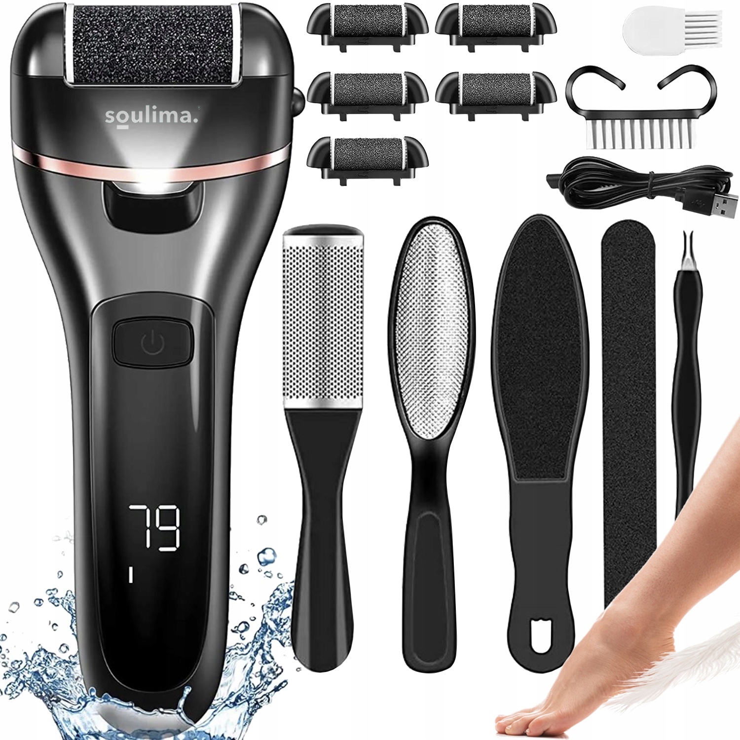 Elektrický Pilník na nohy Pata Bruska Struhadlo Sada 6 válečků Bezdrátová