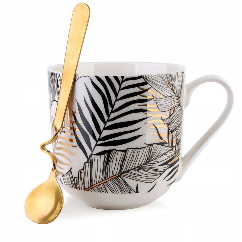 

Kubek porcelanowy biały Lola jungle złoty 550 ml