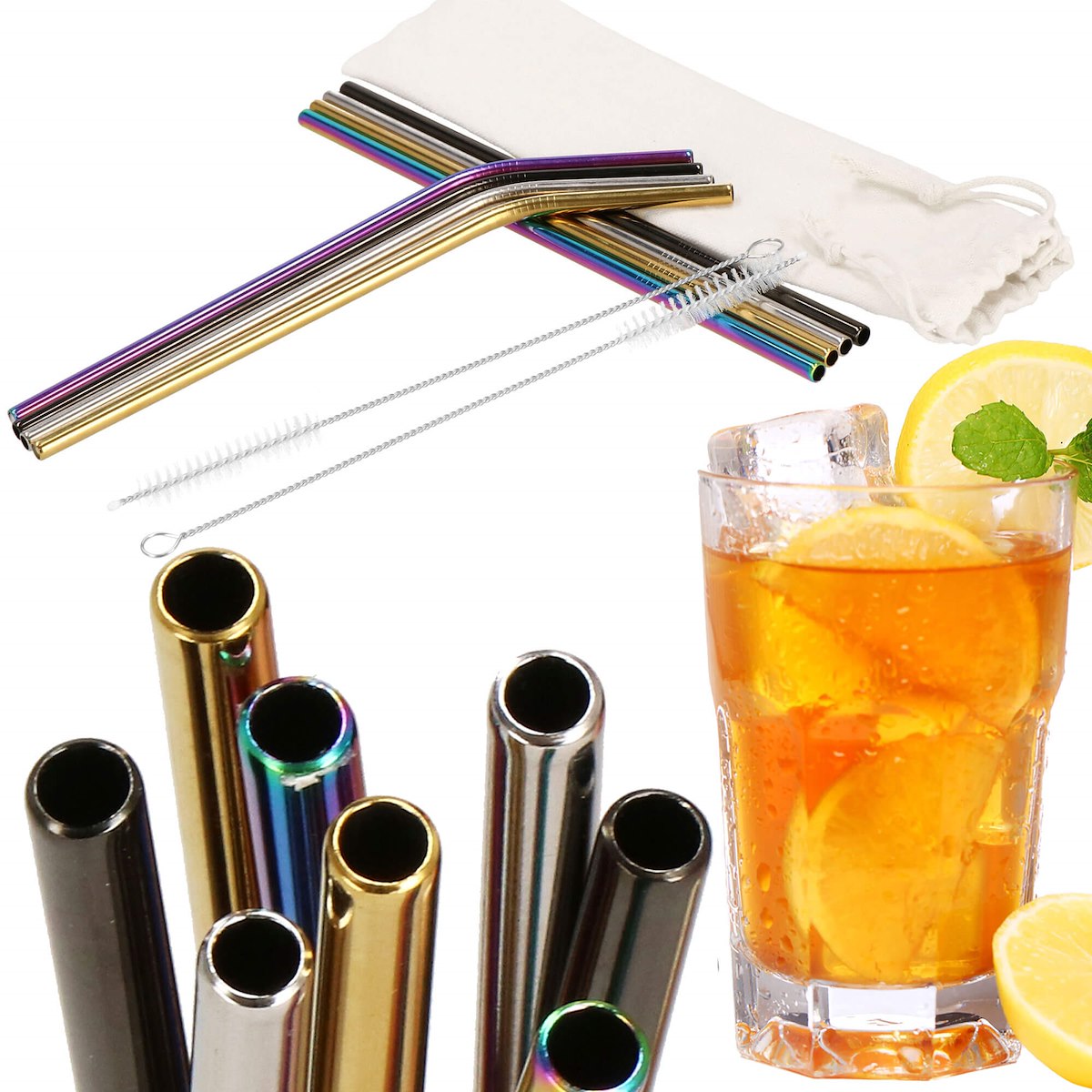 EKO GRUBE RURKI SŁOMKI METALOWE ZESTAW 8szt CZYŚCIKI WIELORAZOWE STALOWE Producent Springos