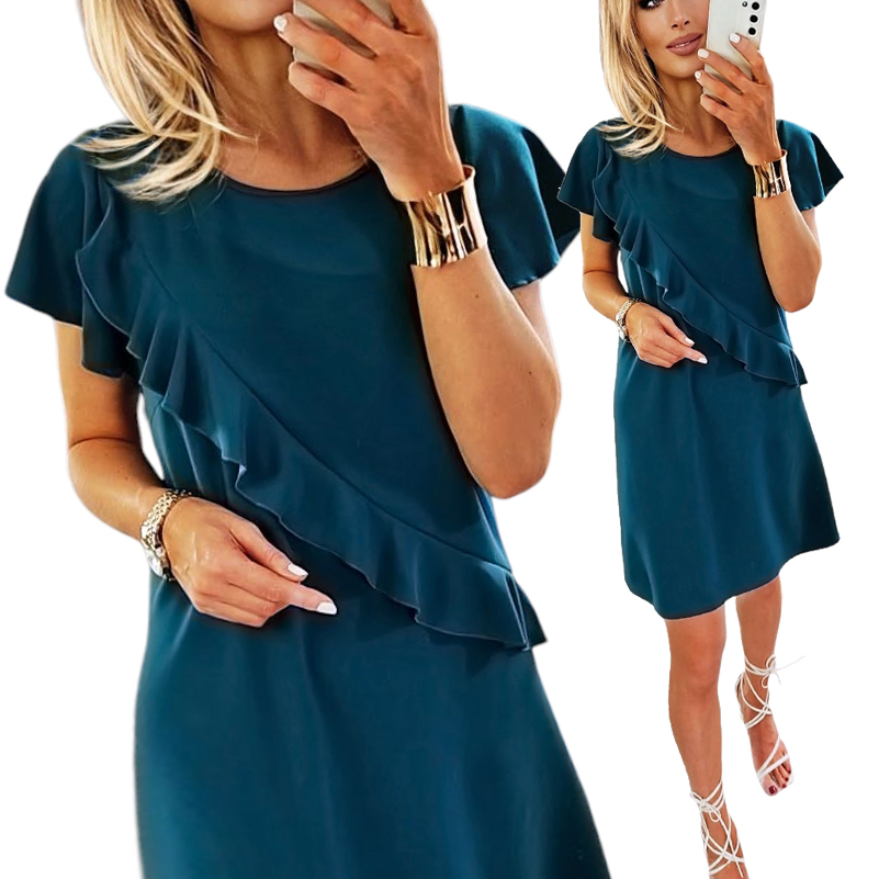 Sukienka W Kolorze Morskim Morska Trapezowa Luźna Zjawiskowa L