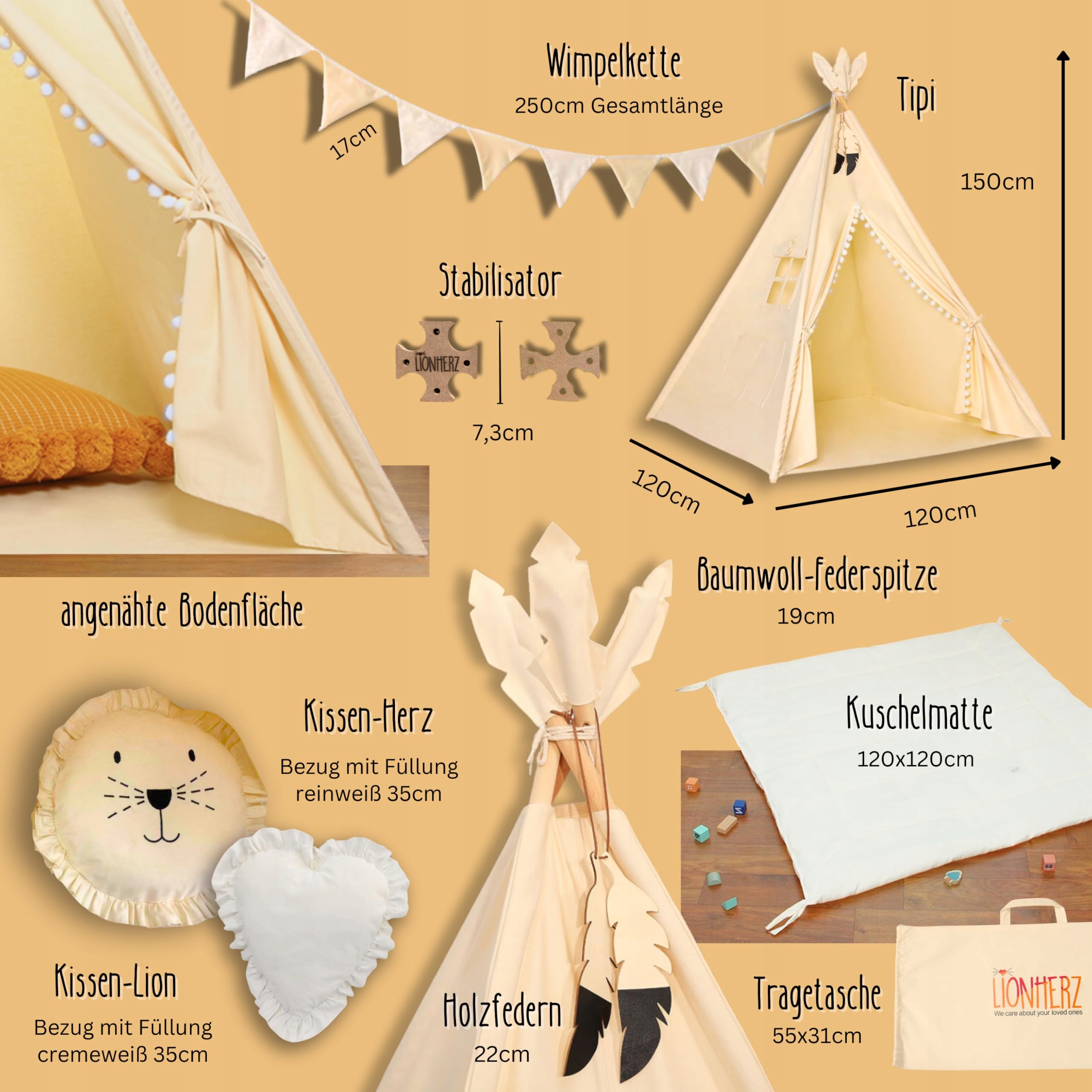 LIONHERZ Oryginalny Tipi Namiot Dla Dzieci Z Bawełny Z Dekoracjami — miniatura 3