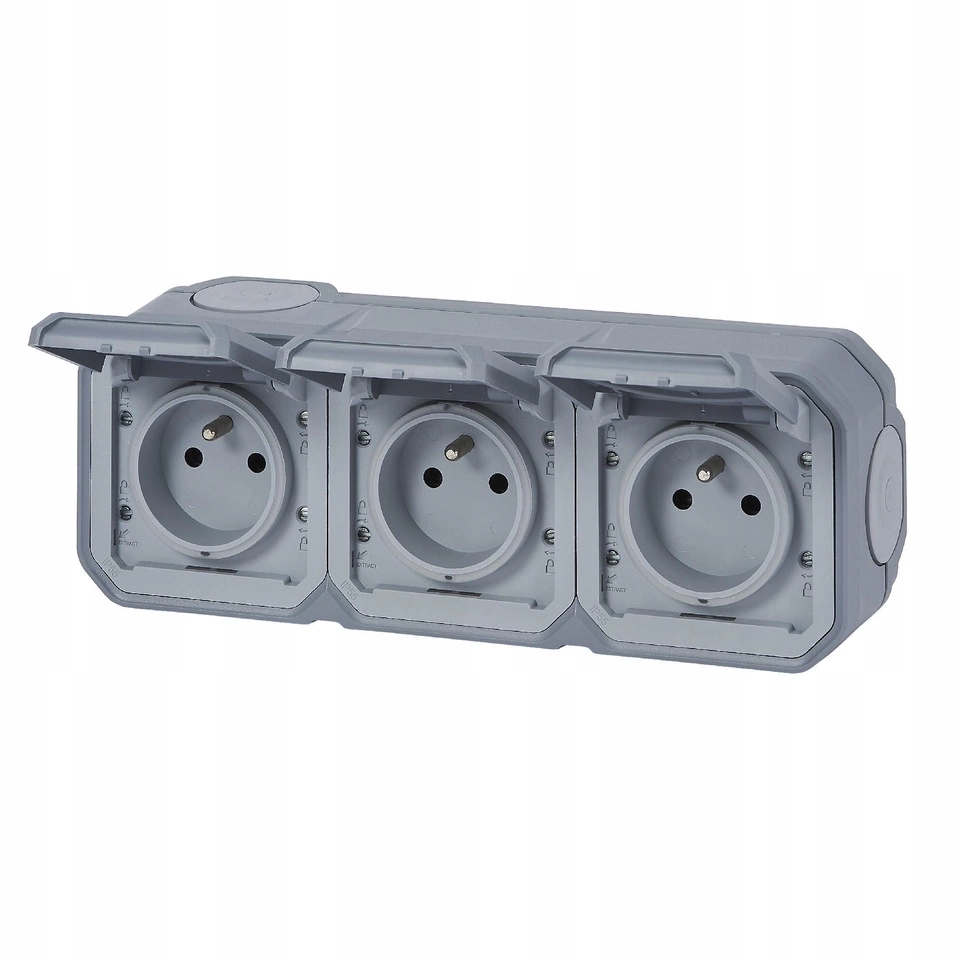 Gniazdo potrójne natynkowe hermetyczne z/u IP55 Legrand Plexo Szary