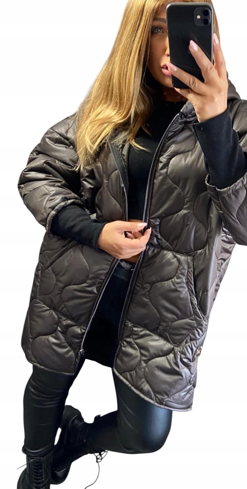 K229 Dlouhá Prošívaná Hnědá Bunda vel. 56 (8XL)