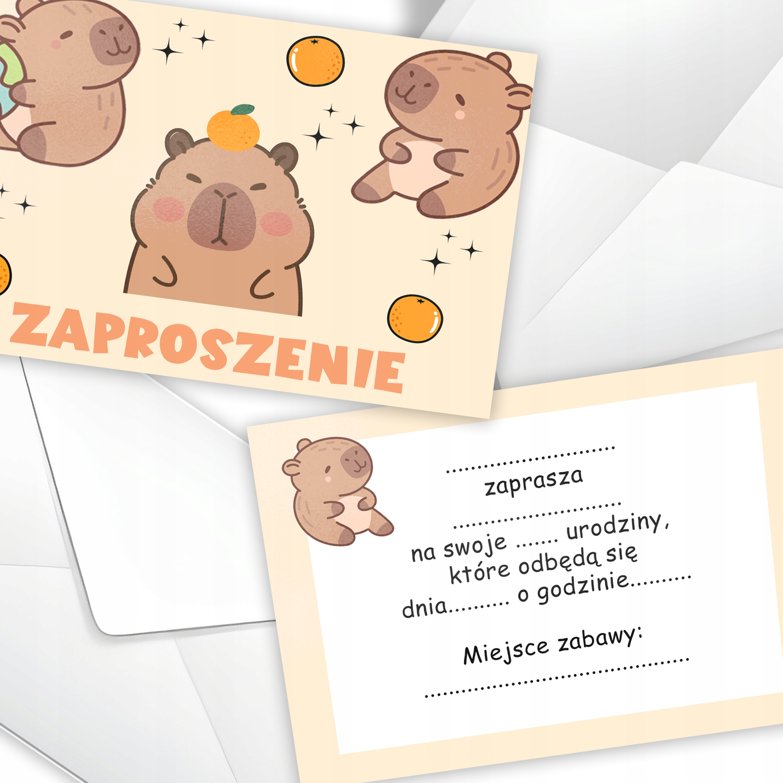 ZAPROSZENIE KAPIBARA ZWIERZĘ ZAPROSZANIA URODZINOWE + KOPERTY GRATIS