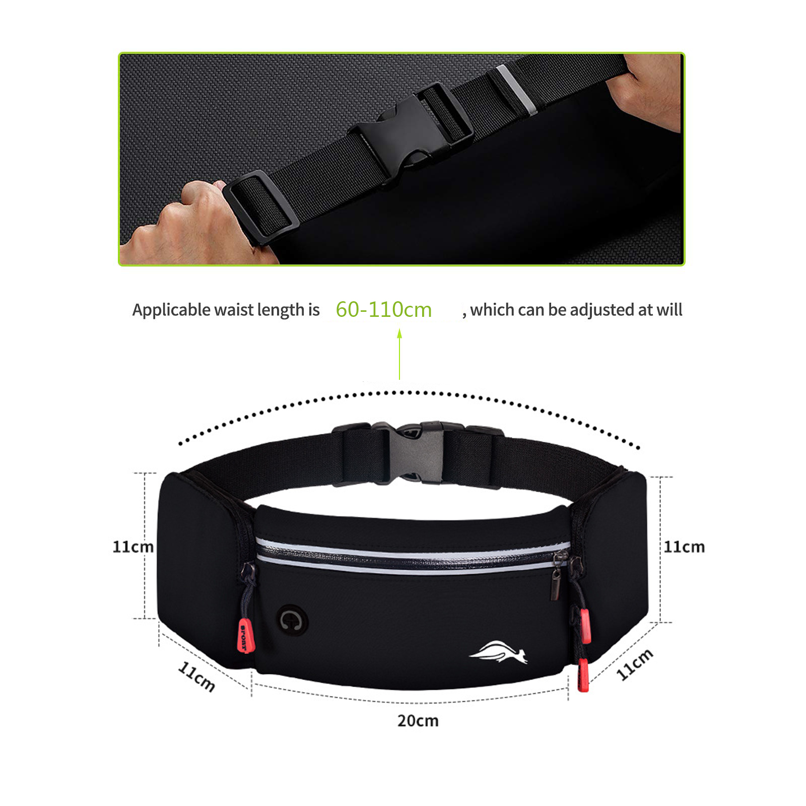 SASZETKA NA PAS NERKA TOREBKA SPORTOWA DO BIEGANIA z butelką na wodę 500ml Model SASZETKA NA PAS NERKA