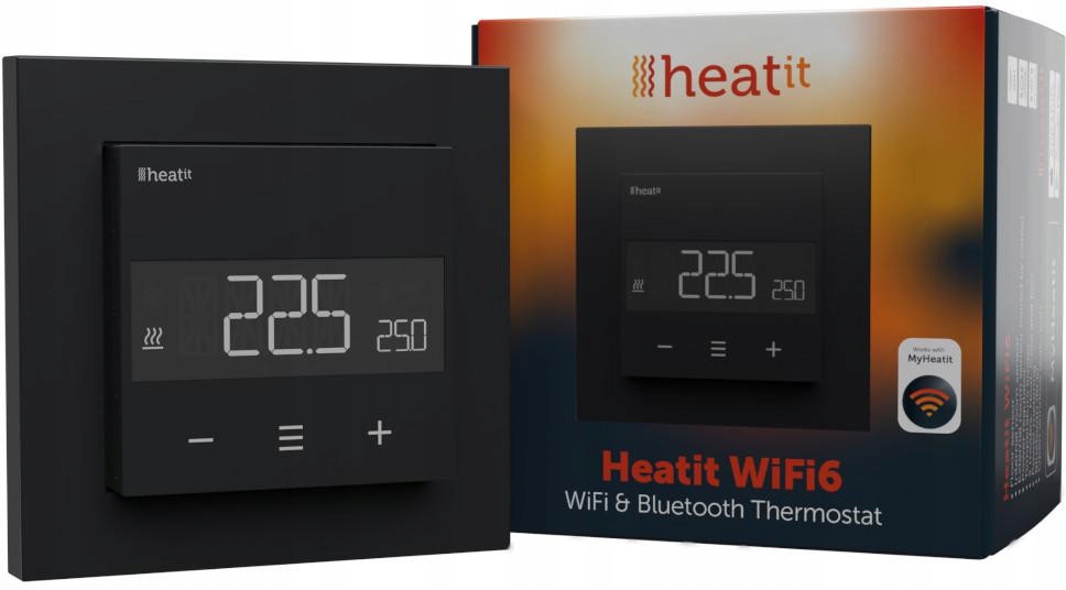 Heatit WIFI6 Termostat Čierny Mat Wifi 3600W 16A S Meračom Energie
