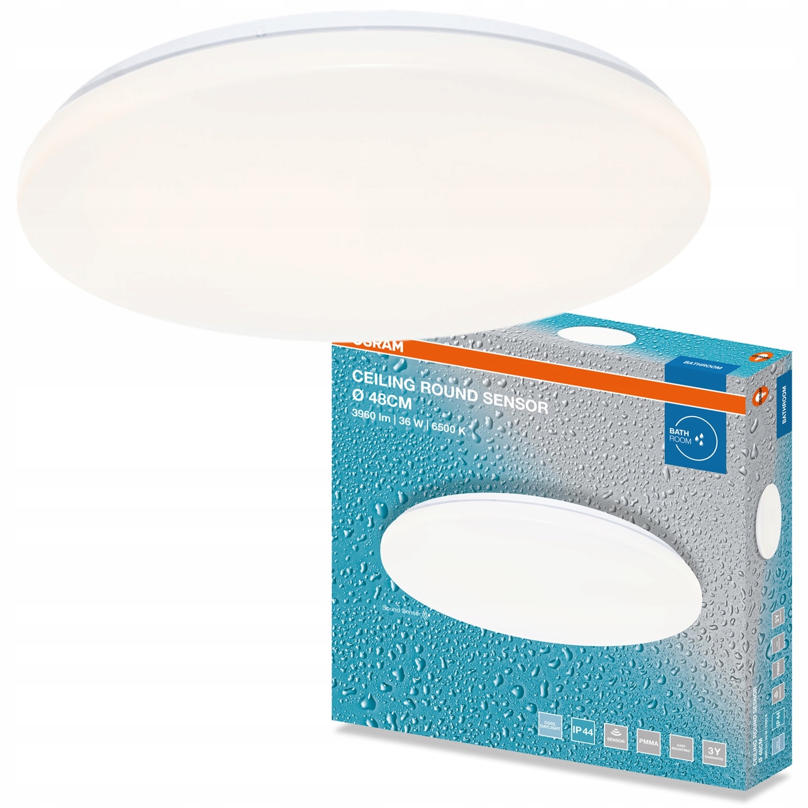 Stropní Svítidlo Led koupelnová stropní lampa se senzorem 36W 2880lm 6500K IP44
