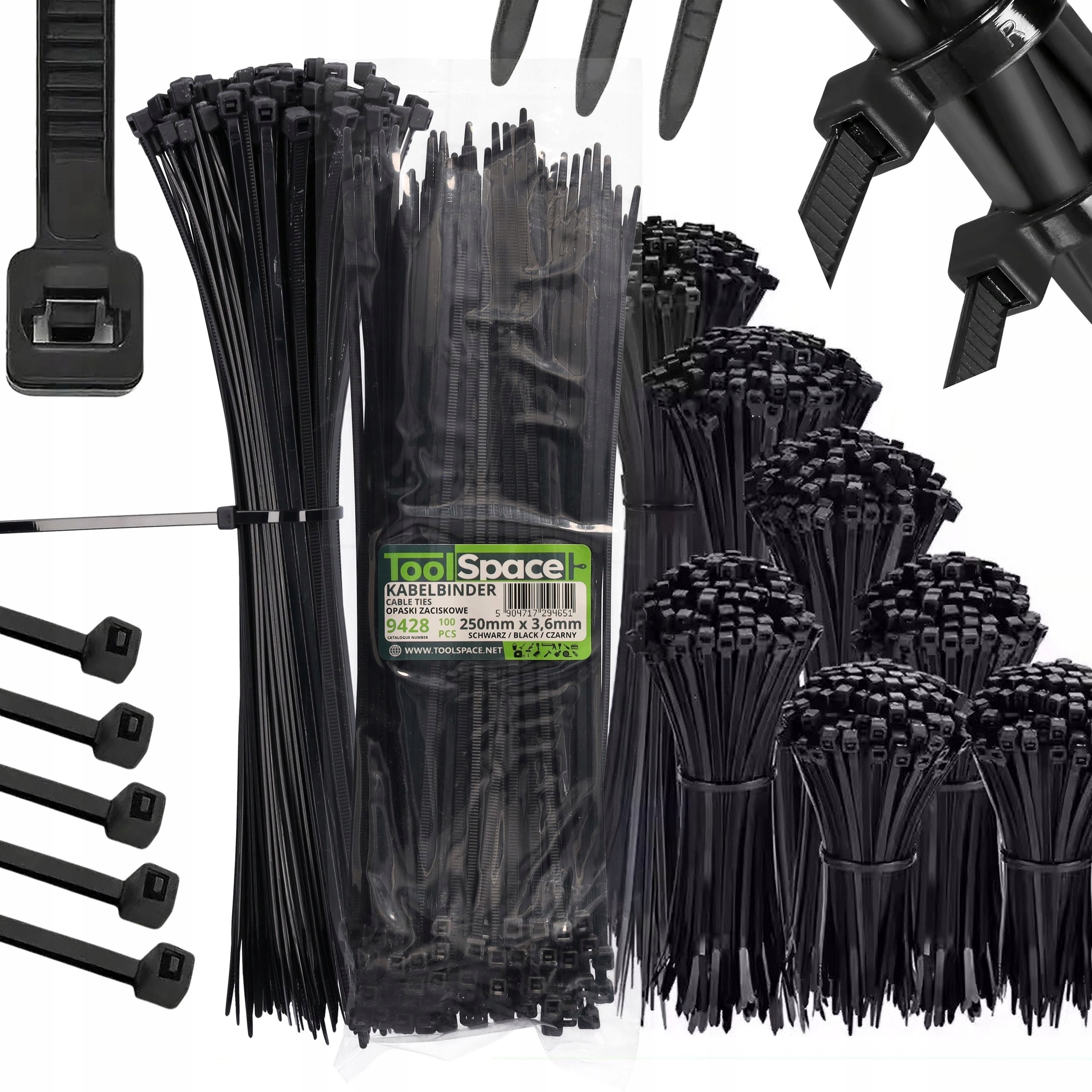 Opaski zaciskowe kablowe czarne 250x3.6 Opaski Samochodowe Montażowe Kabli