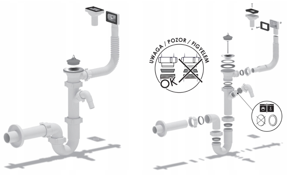 Syfon zlewozmywakowy rurowy pojedynczy z przelewem Waga produktu z opakowaniem jednostkowym 0.3 kg