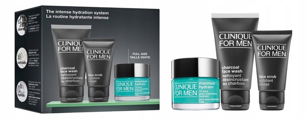 Clinique For Men Maximum Hydrator krém 50 ml peeling 30 ml Charcoal gel 50 ml