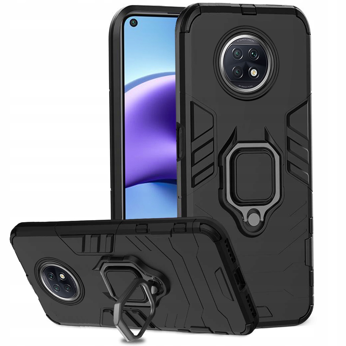 

Etui Do Redmi Note 9T Pancerne Ring Holder Szkło