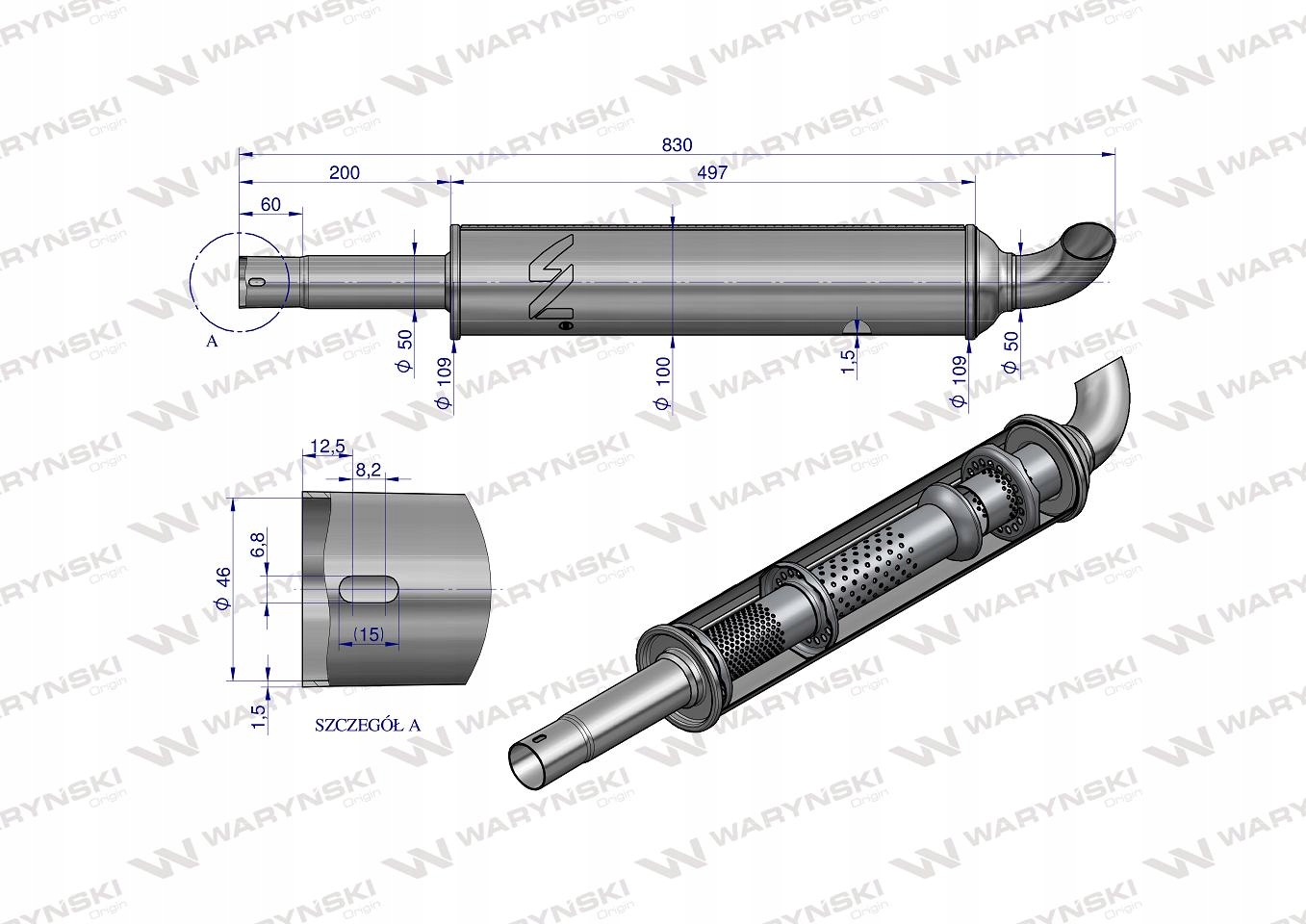 Tłumik okrągły INOX 830mm Ursus C330 Waryśnki Producent części Waryński