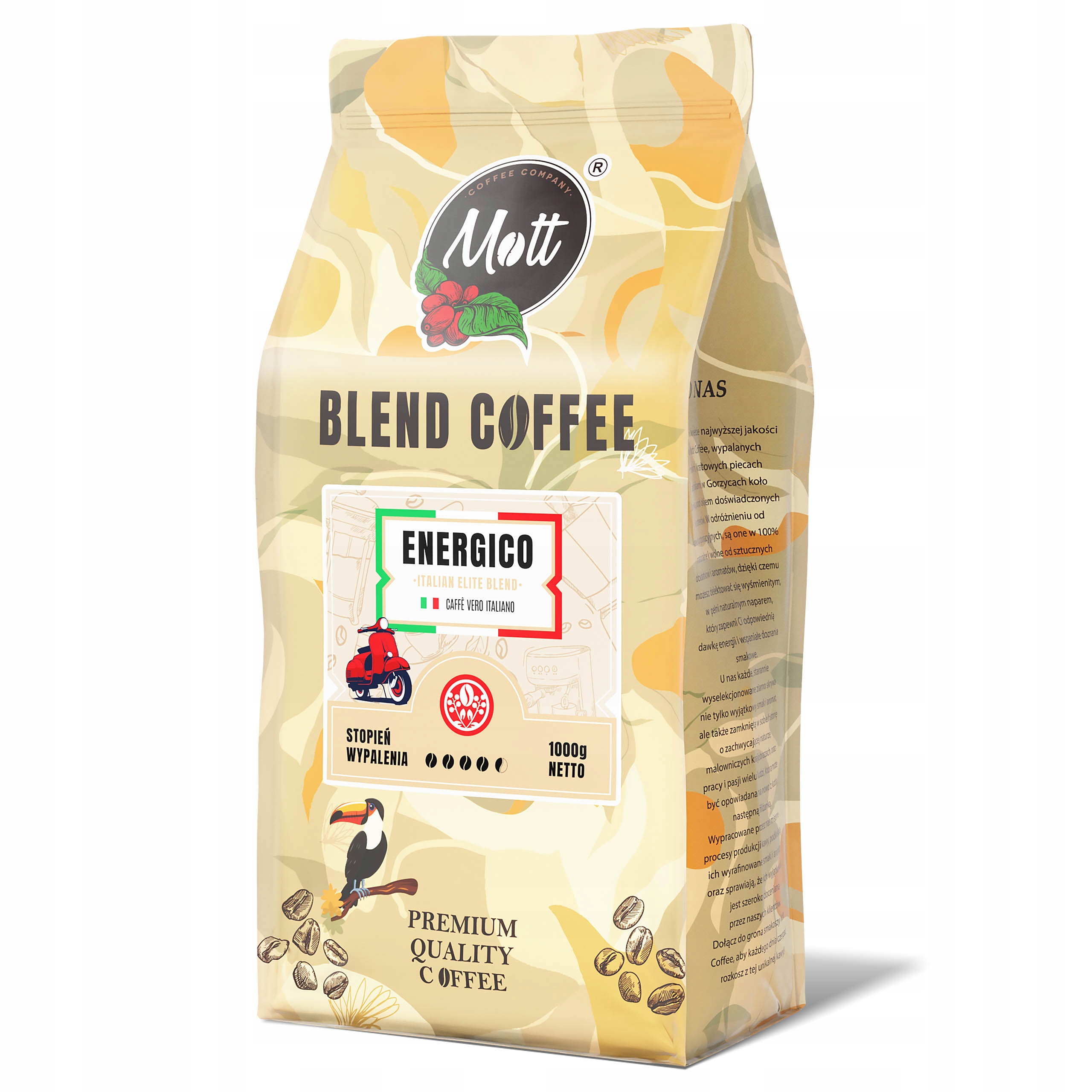 Levně Káva zrnková 100% Arabica-Čerstvě pražená-Mott Coffee Energico Italská 1 kg