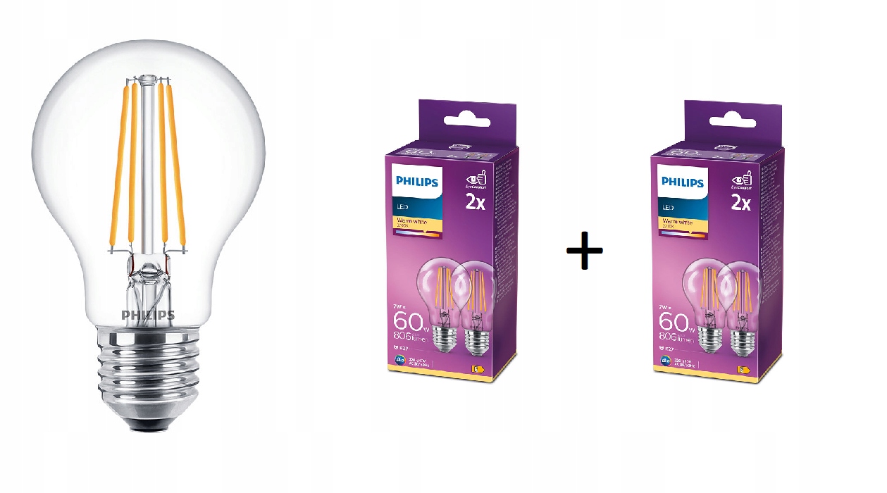 

4x Żarówka E27 Philips Led 7W 60W Filament Retro