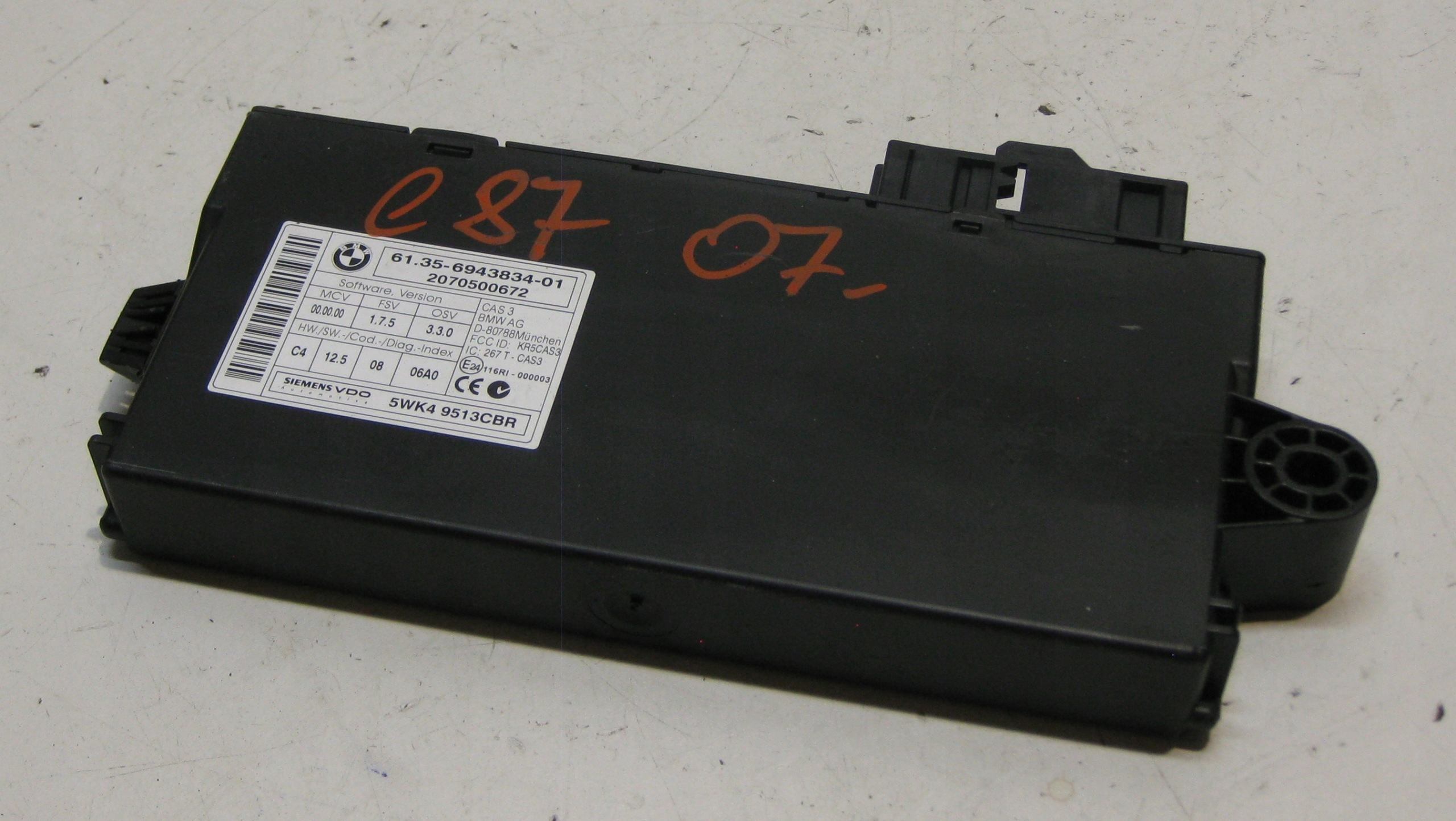 BMW E87 5D 07R module control unit CAS KOMFORTU 6943834
