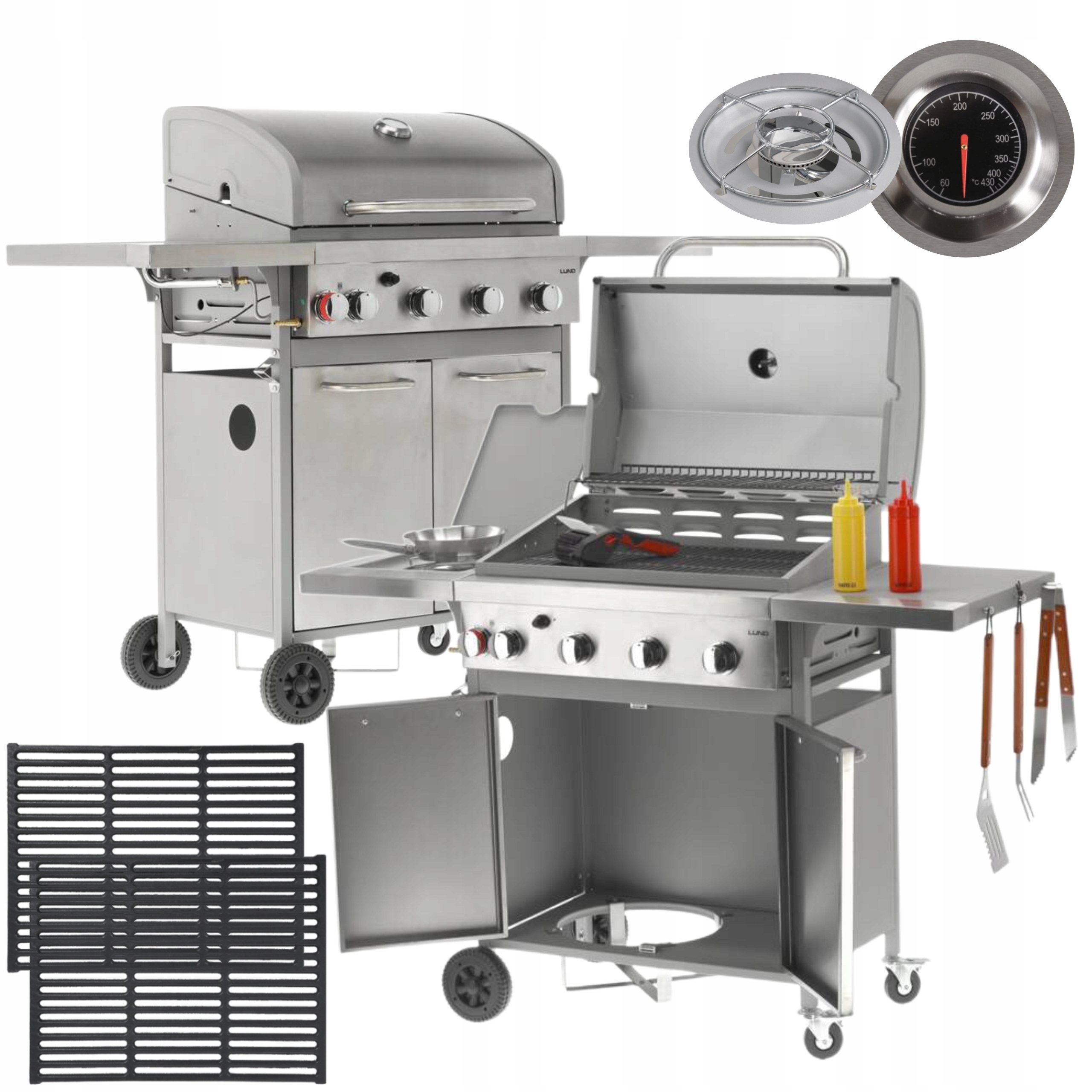 Lund Zahradní Plynový Gril 4+1 Litinový Rošt 16 Kw 1360x530x1090 mm 99655
