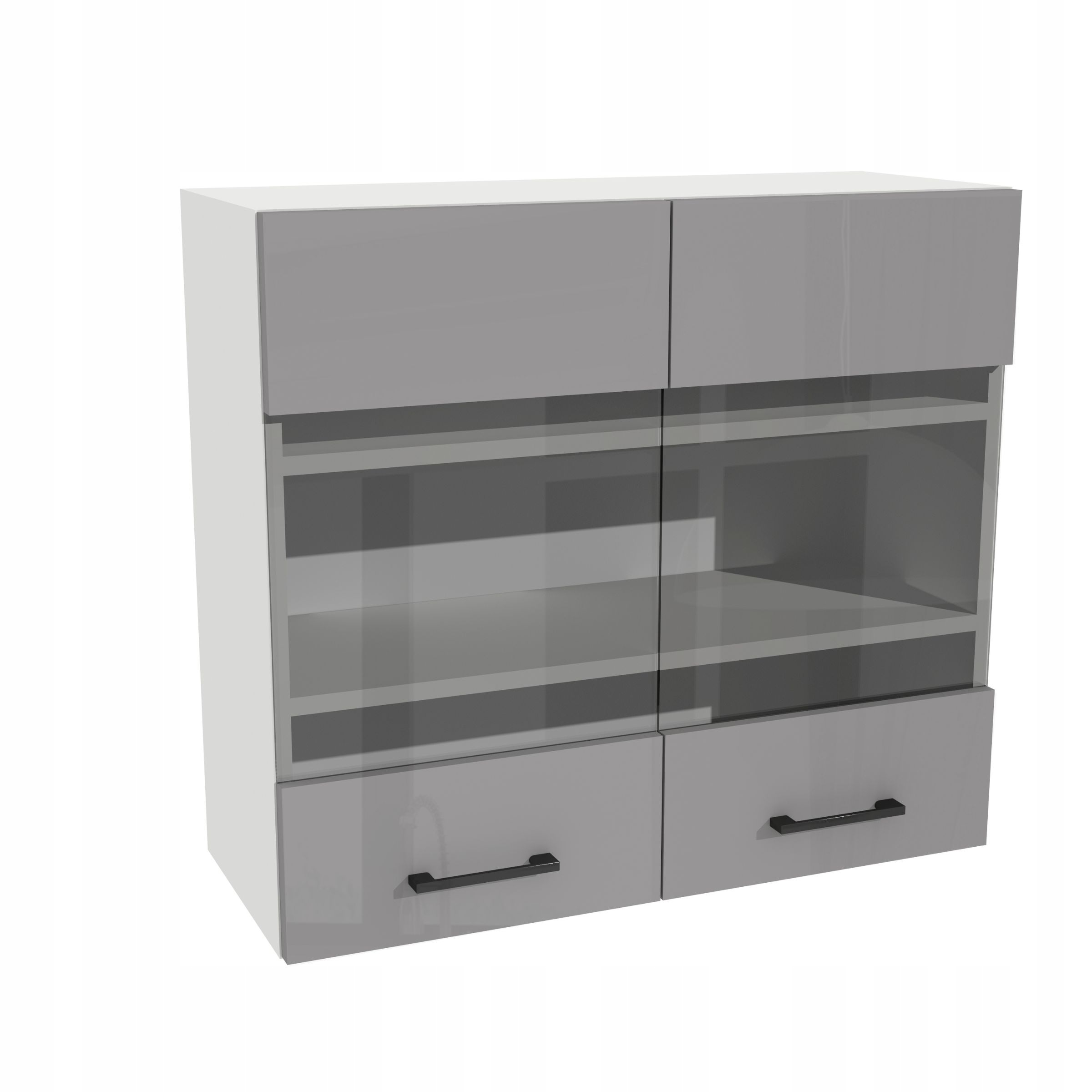 Kuchynská skriňa horná vitrína 80/72 Capri biela predná strana šedá akryl lesklá