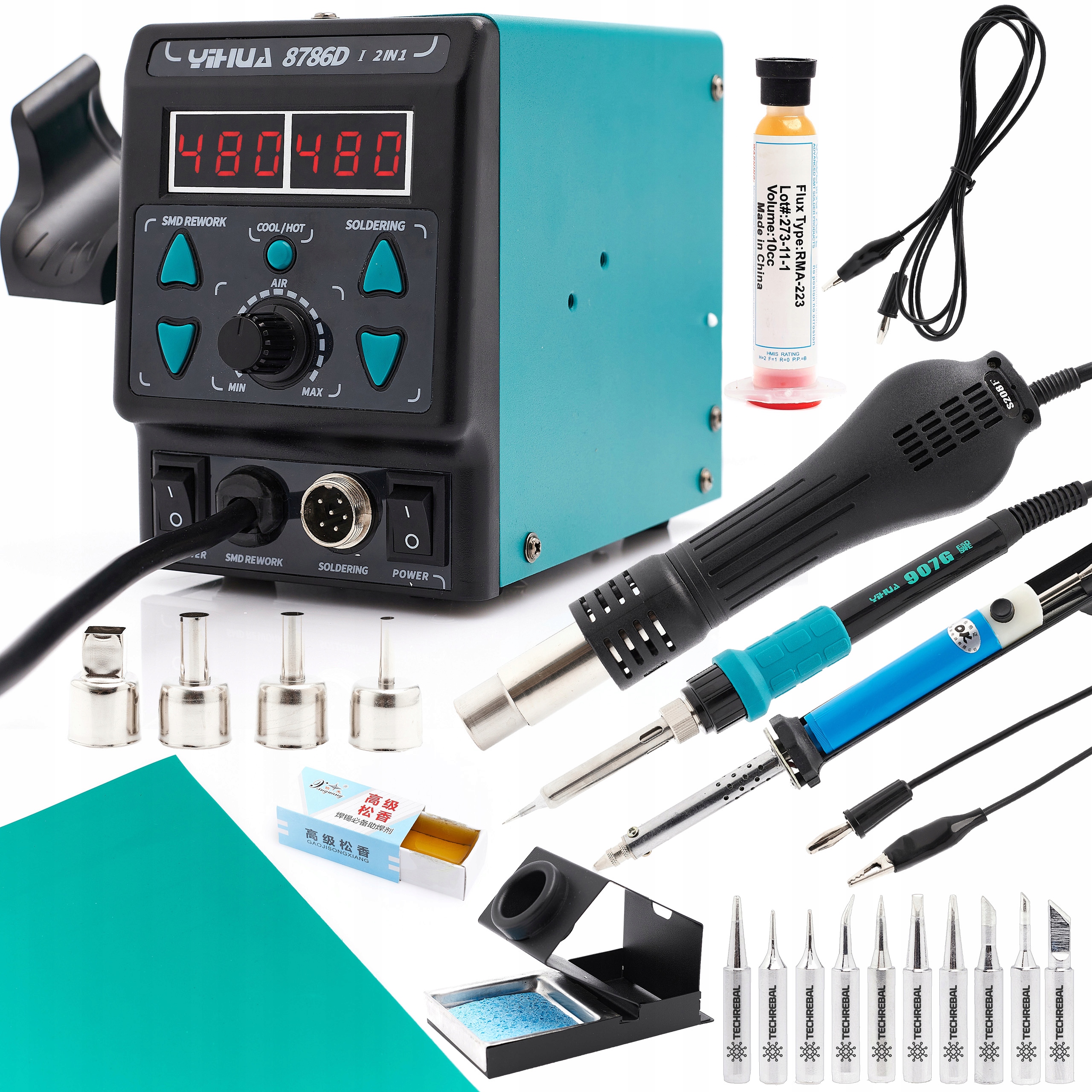 Pájecí Pero 2V1 Yihua 8786D-I Hot Air 10x Grot Pasta Mata Set