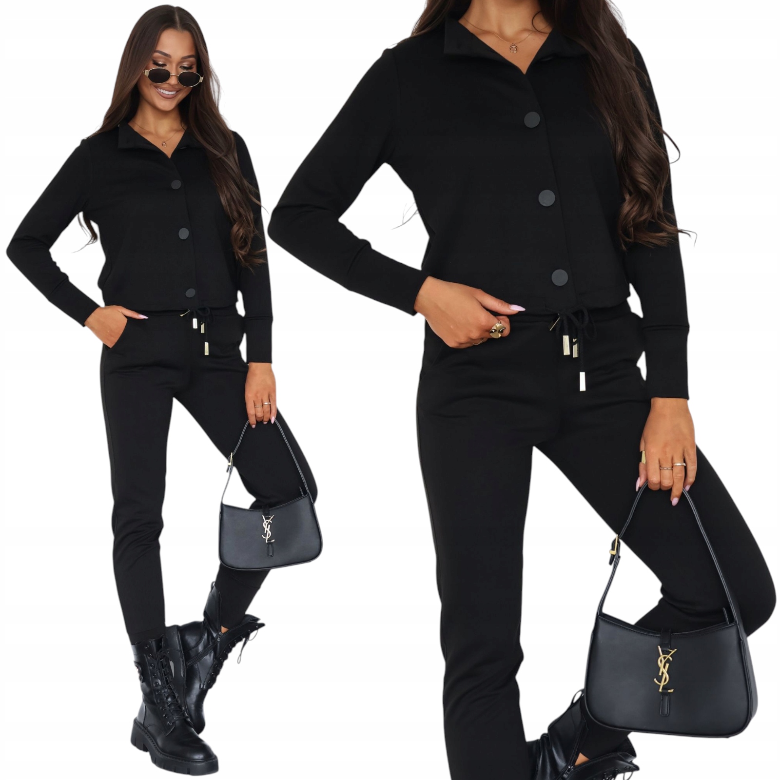 Dres damski Czarny Komplet dresowy Rozpinany Spodnie Bluza Polski produkt