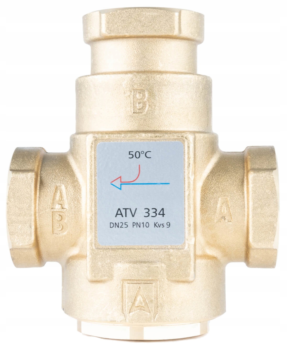 Zawór temperaturowy Atv 334, DN25, Rp 1 cal, kvs 9, 50°C
