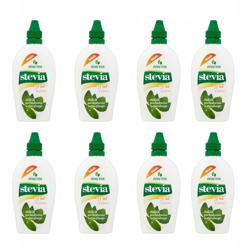 Słodzik Stevia w płynie roślinne glikozydy stewiolowe 8x75ml Zielony Listek