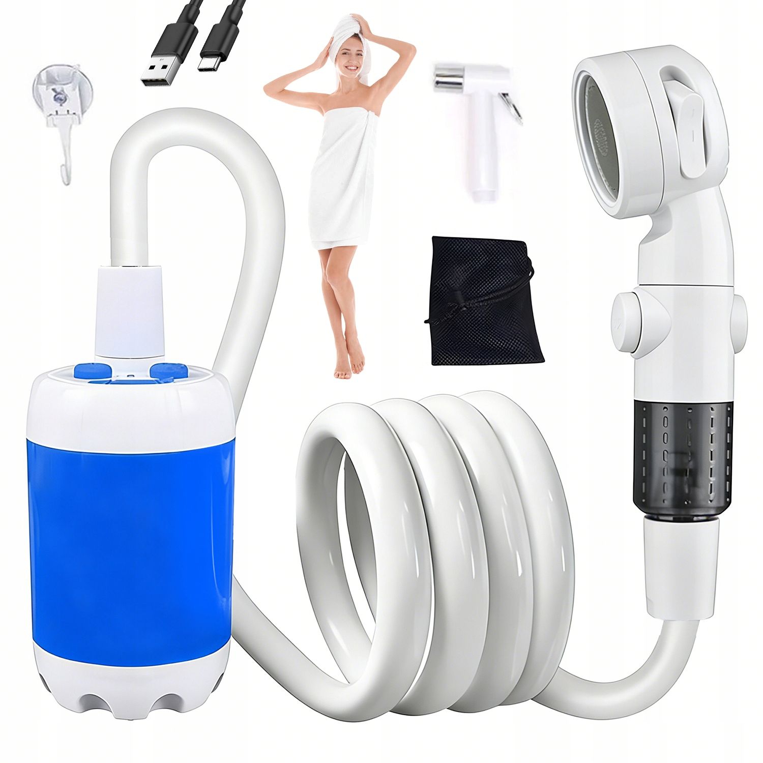 Turistická Sprcha S Akumulátorem 70 Minut Provozu Usb, Voděodolná, Kempingová