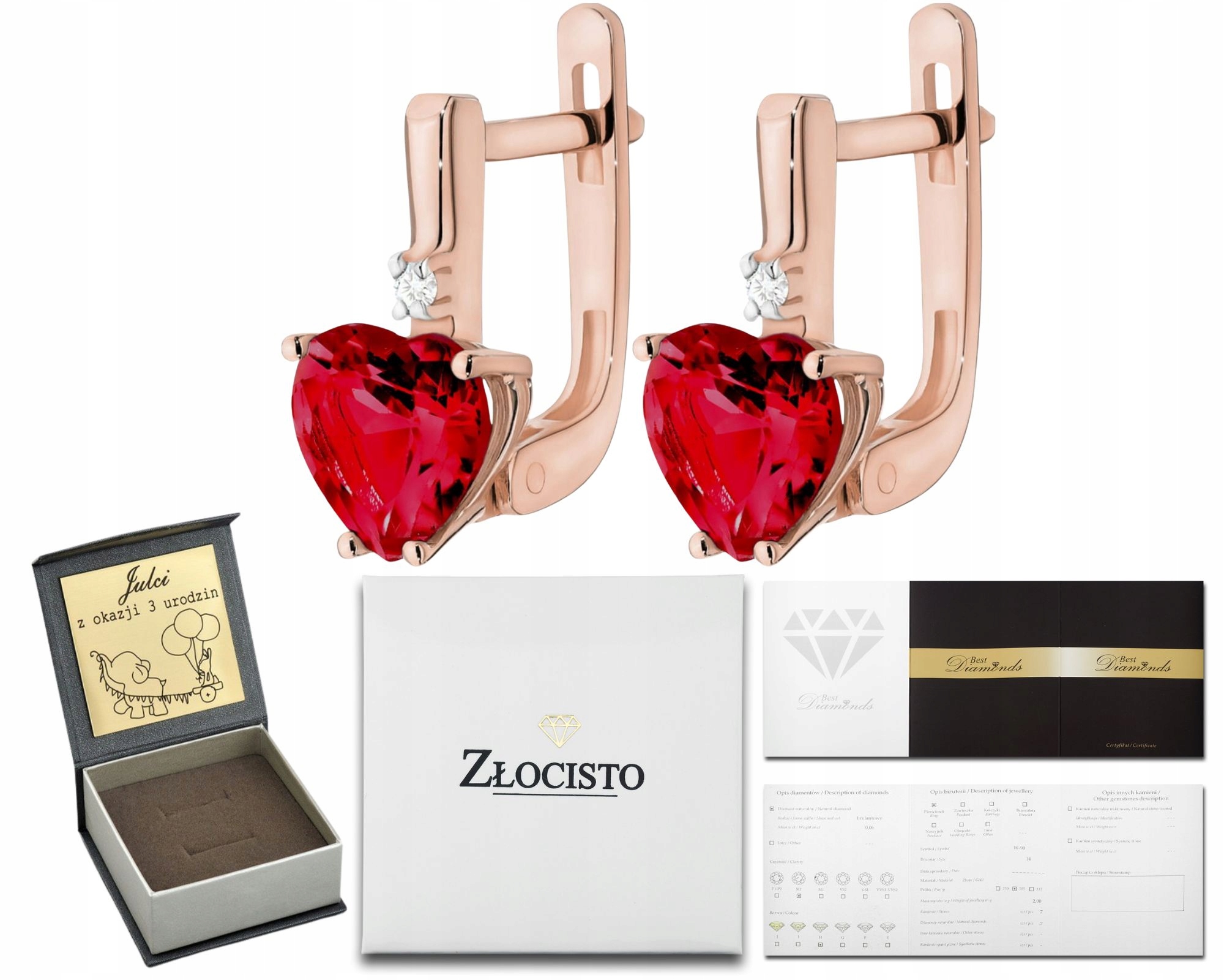 Růžové Zlato Náušnice S Červeným Rubínem A Diamanty Zlato 585 Dárek