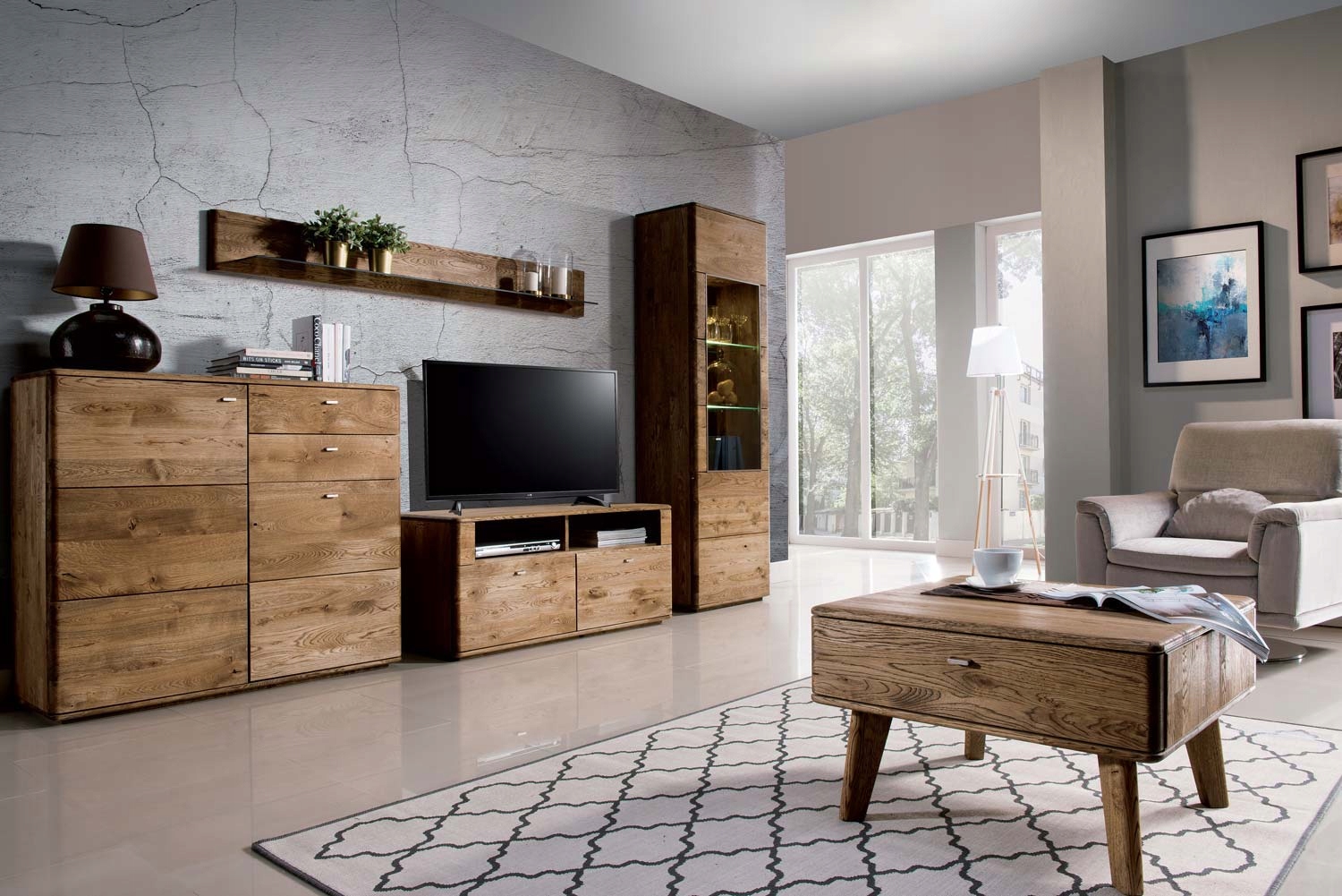 Szafka Witryna z Litego Drewna Szkło Dąb Palony Marka Szymiga