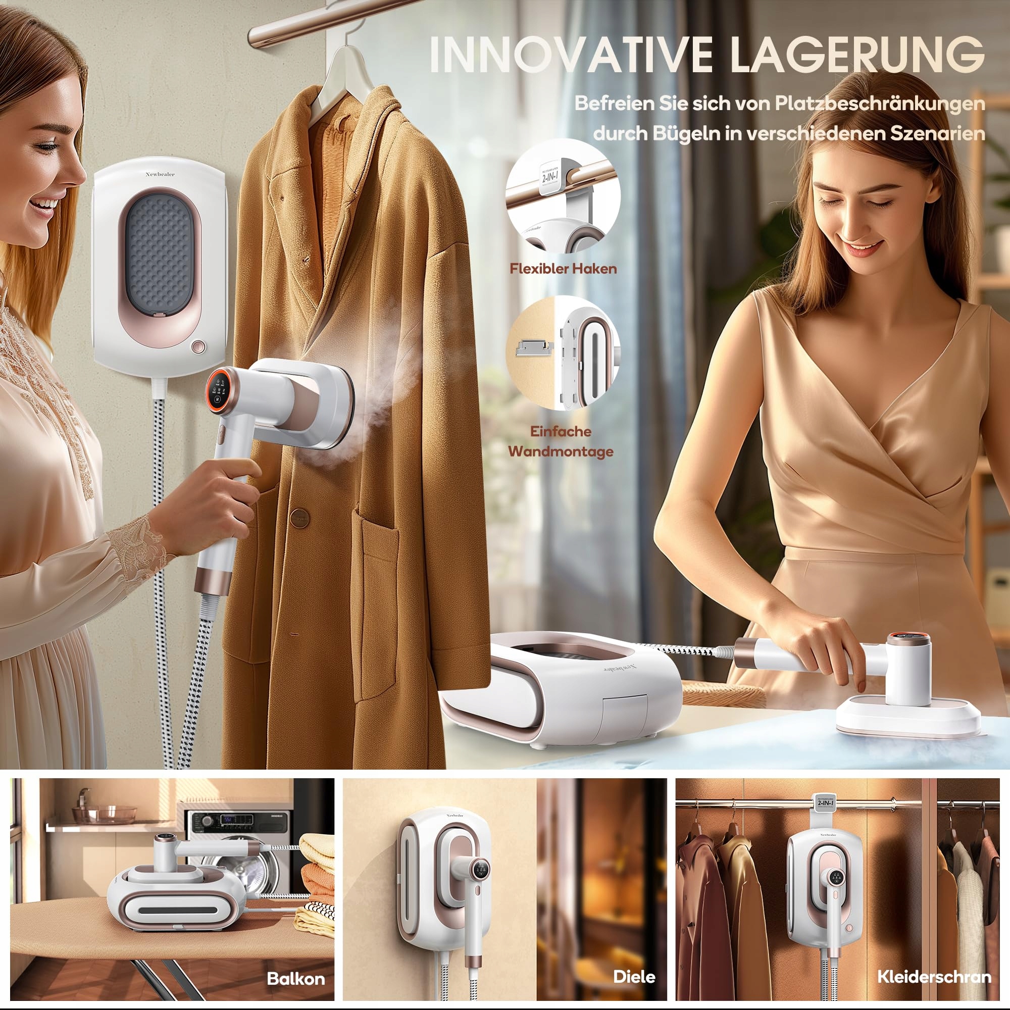 NEWBEALER Stacja Parowa 1600W, 3 Poziomy Pary, 1.2L Zbiornik — miniatura 6