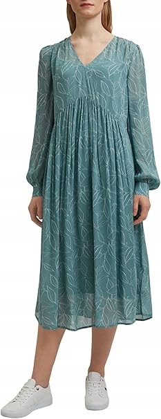 Esprit Šaty MIDI S Dlouhým Rukávem Vzor Listy Viskóza 38 6BA