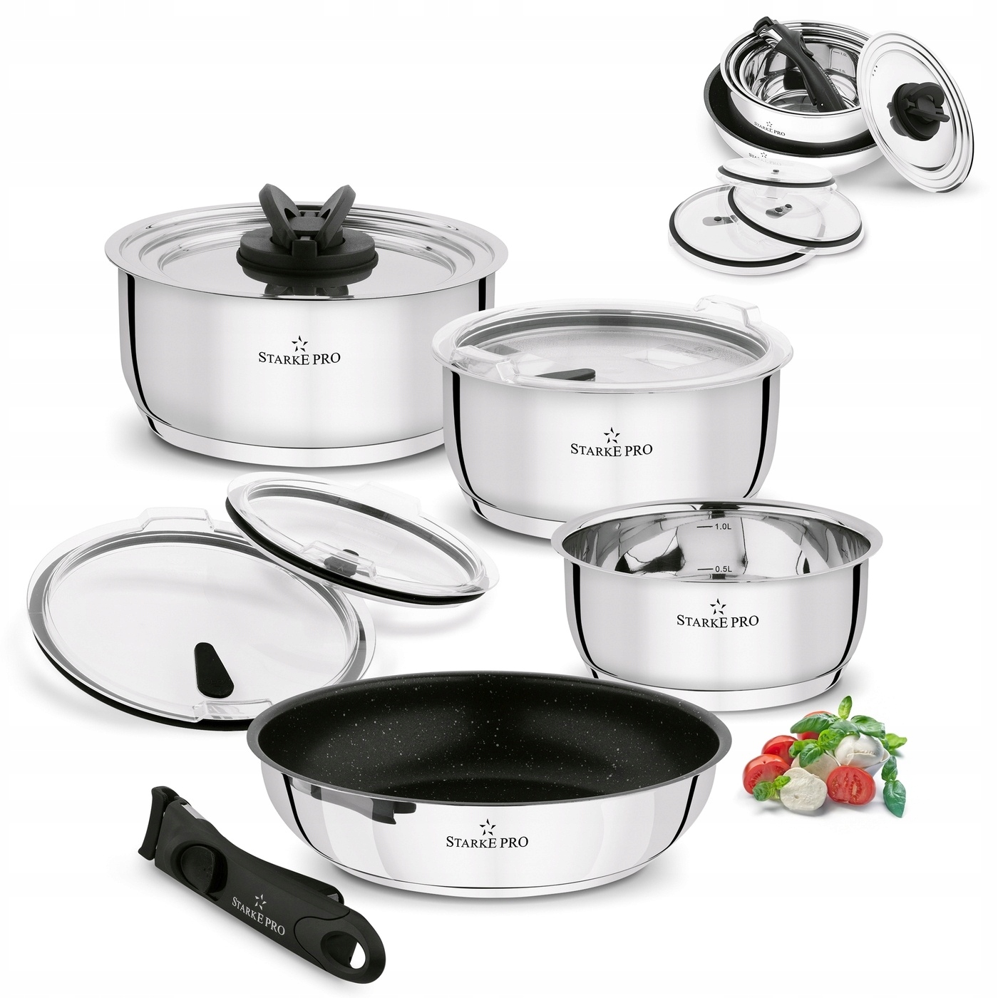 Zestaw GARNKÓW PATELNIA i ODPINANA RĄCZKA POKRYWKI Starke Pro Solve 9 el