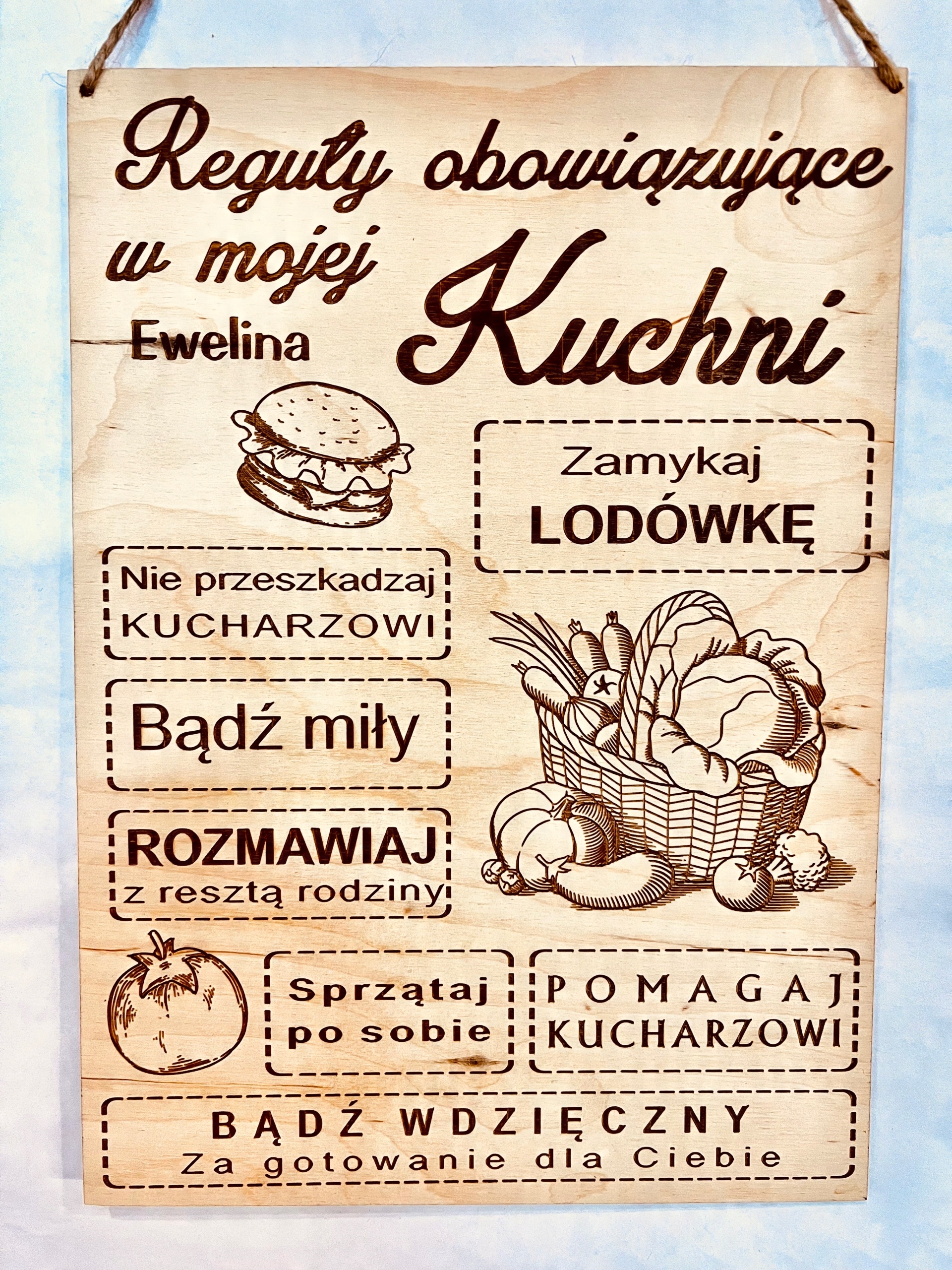 

Zasady Kuchni Tablica drewniana Grawer Laser