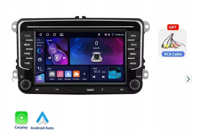 Rádio Navigácia Carplay 4/64Gb Vw,Golf,Passat,Seat,Škoda Cúvacia kamera