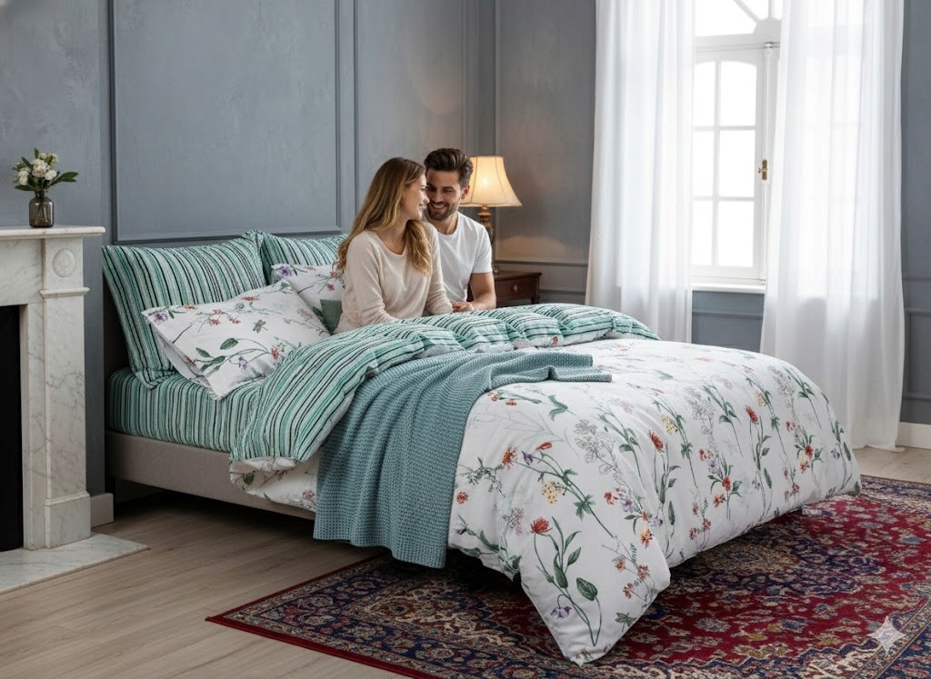 3dílná sada povlečení na peřinu s povlakem na polštář ze 100% bavlny s botanickým motivem 160×200 cm