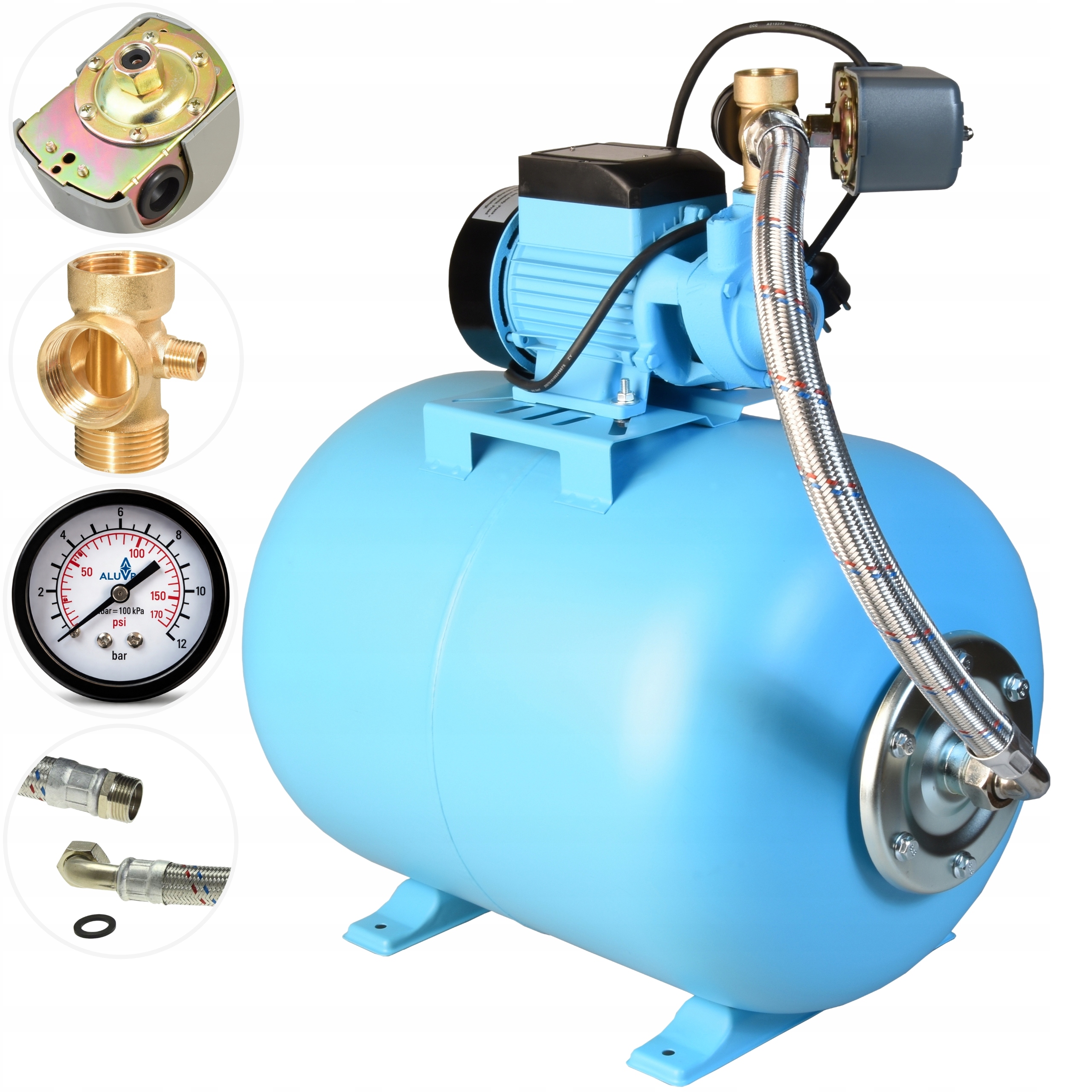 Hydrofor Na Vodu Hydroforová Pumpa 370 W 35 L/min Nádrž 50 L Kompletná Sada