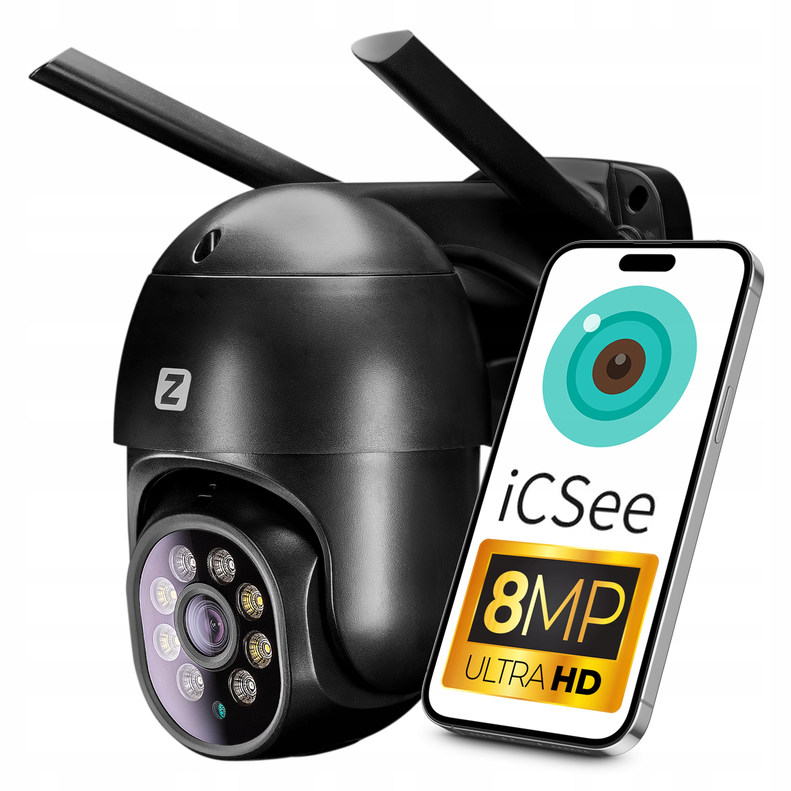 Venkovní Otočná Kamera Ip 8MPx Uhd 2160p 4K WiFi Černá 4xZOOM