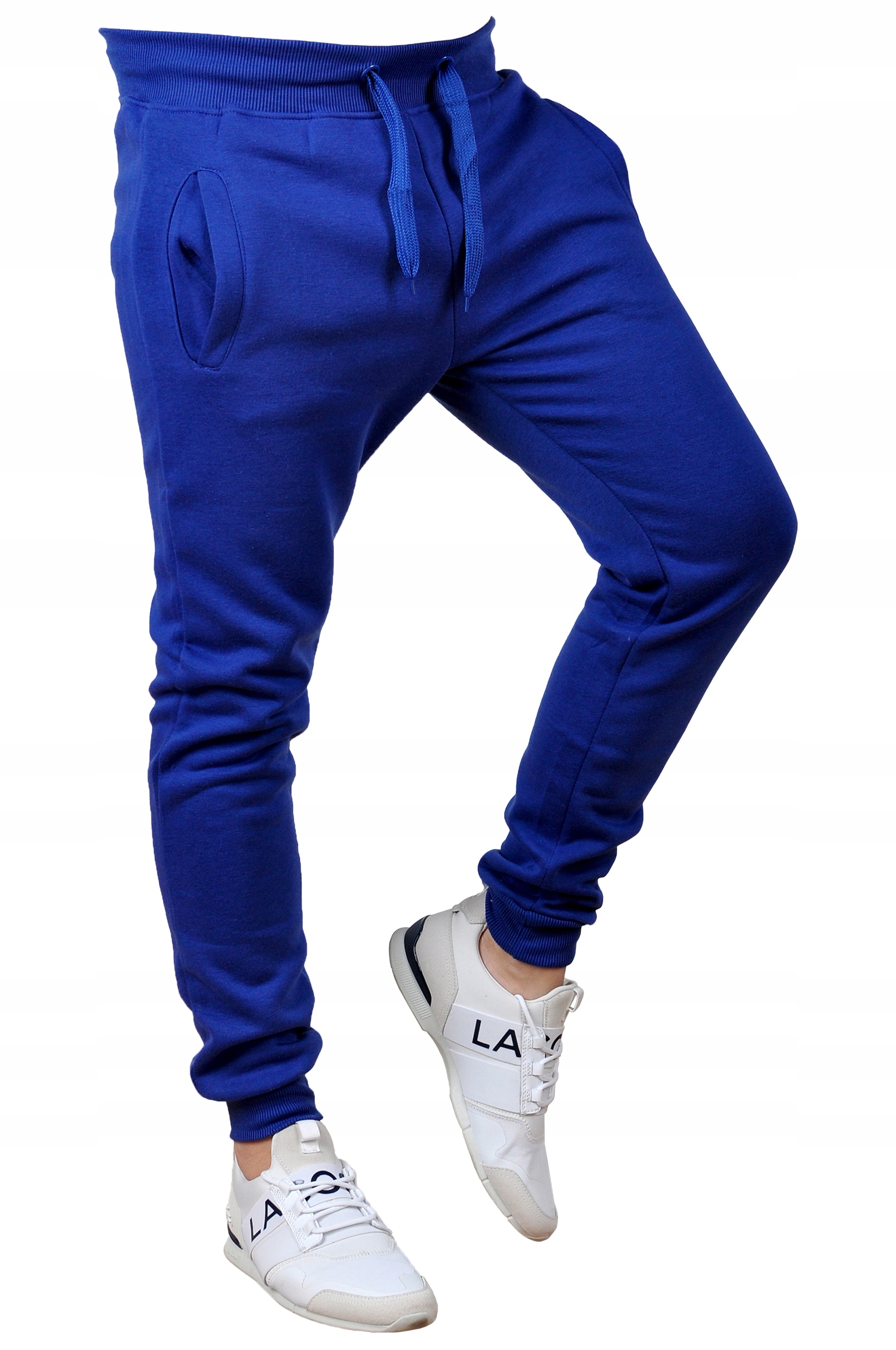 k01 r. XL MĘSKIE SPODNIE DRESOWE JOGGERY GŁADKIE Kolor niebieski